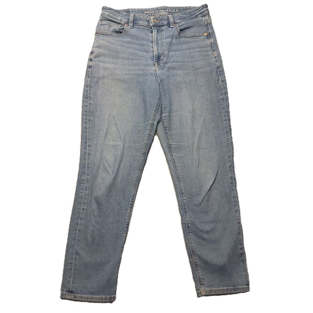 American Eagle Womens 8 Mom Jeans Stretch Light Wash Blue Denim